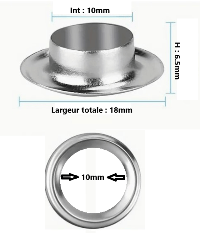 15 OEILLETS METALLIQUES POUR BACHE COULEUR ARGENT 10MM 